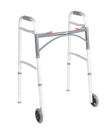 Deluxe Folding Walker, Two Button with 5″ Wheels